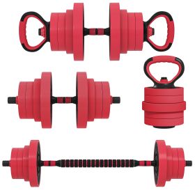 fSoozier 88lbs 4-in-1 Adjustable Weight Dumbbell Set, Barbell, Kettlebell, Push Up Stand, Red