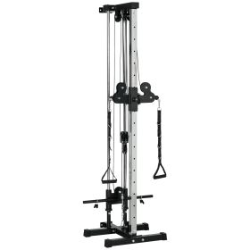 Soozier Wall Mount Cable Station, 15 Positions Adjustable Dual Pulley Machine Cable Crossover Machine Home Gym Equipment