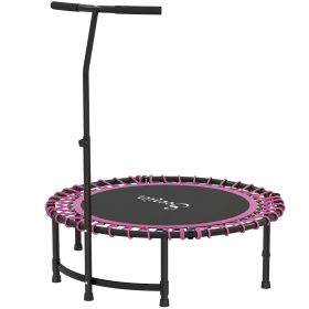 Soozier 45" Mini Trampoline for Adults, Foldable Fitness Exercise Rebounder with Adjustable Handle (Color: Pink, size: 45")