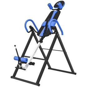 Soozier Folding Inversion Table, 20ô0ö0djustable, with Safety Belt and Waist Pad for Back Pain Relief (Color: Black and Blue, size: 31.1" x 44.9" x 74.8")